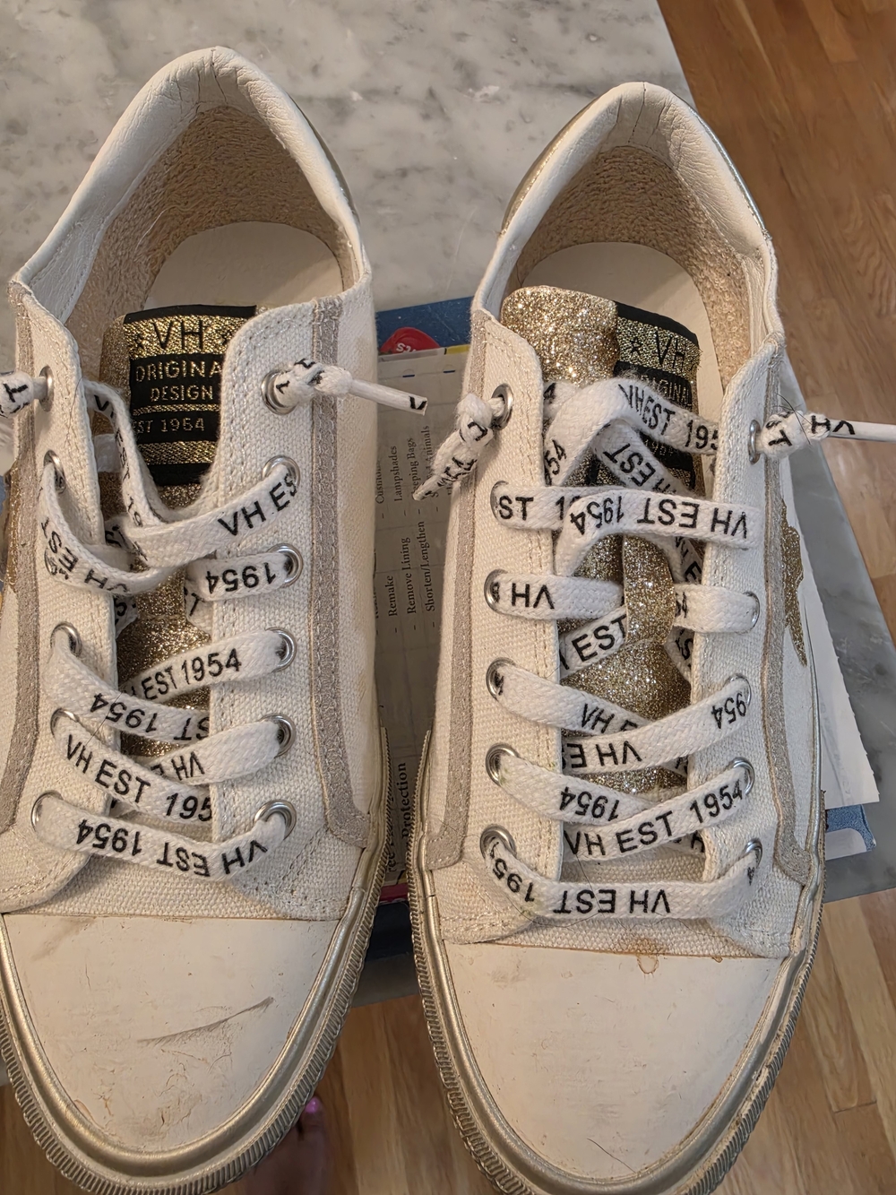 White Sneakers with Gold Glitter Star